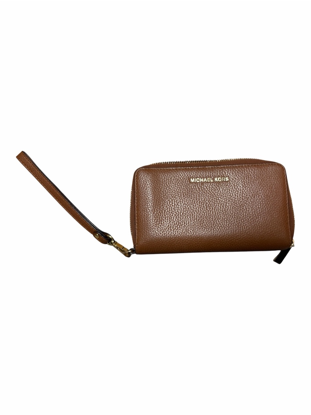 Michael Kors Cognac Pebbled Leather Wristlet Clutch
